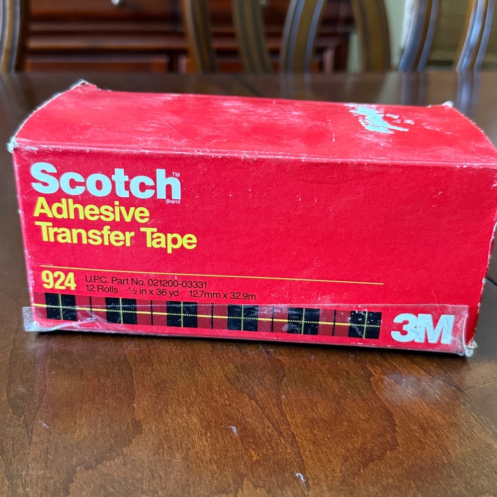 Scotch Adhesive Transfer Tape 924 12 rolls 1/2” x 36 yd for mounting holding